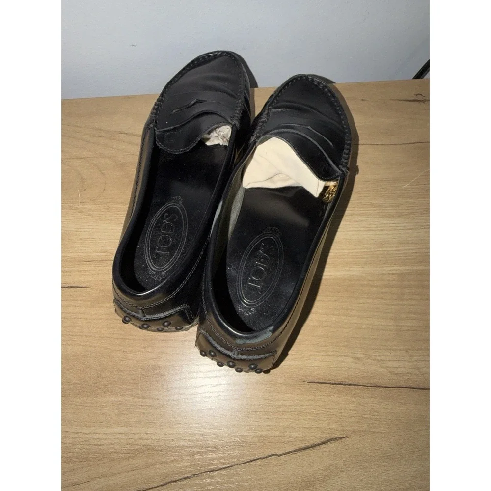 TOD'S Loafers Black Driving Moccasin Leather Women's Size 38 US 7.5 D